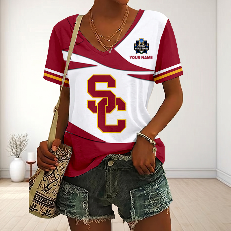 [FLASH SALE] NEW CUSTOMIZED | NCAA CWS09 USC USC TROJANS V-NECK FEMALE SHIRT