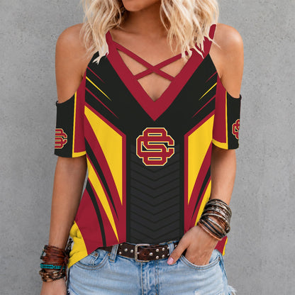 [FAN FAVORITE] NEW CUSTOMIZED NCAA CWS09 USC USC TROJANS CRISS CROSS V-NECK TOP