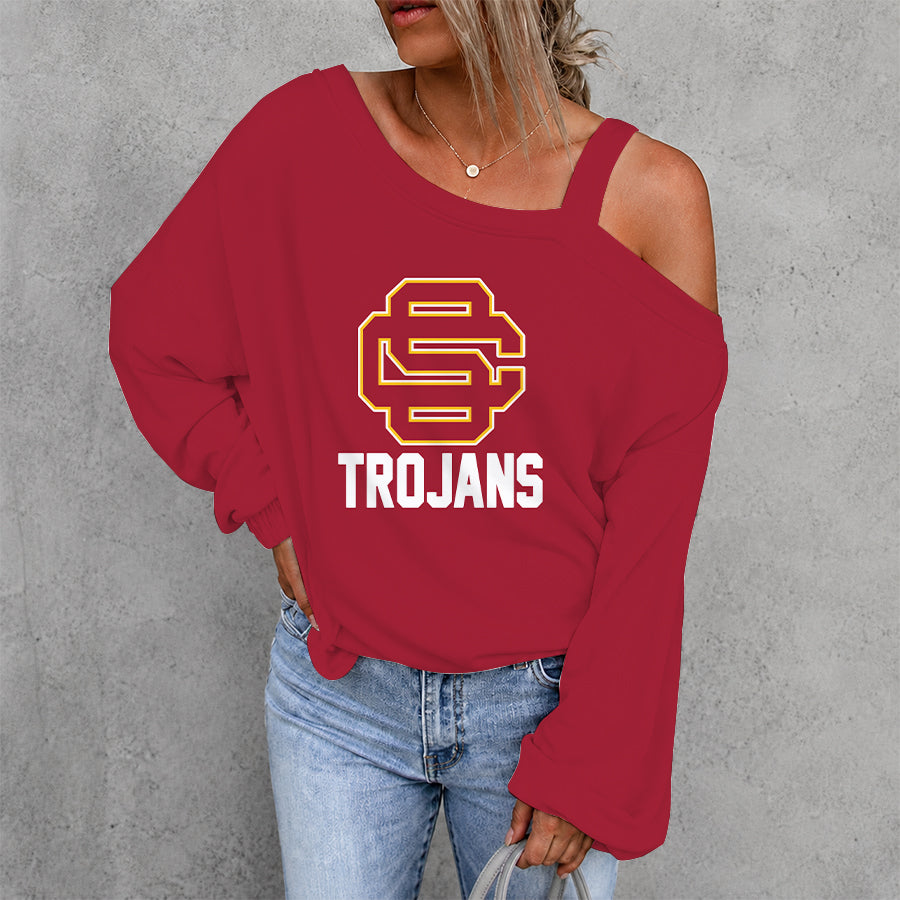 [FAN FAVORITE] NEW CUSTOMIZED NCAA CWS09 USC USC TROJANS WOMEN'S OFF-SHOULDER LONG SLEEVE SHIRT