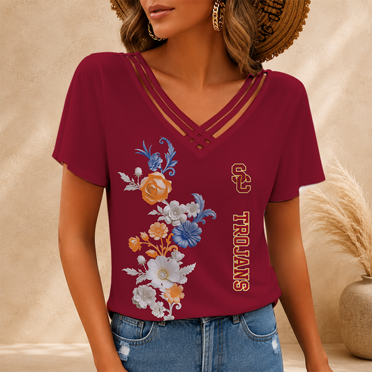 [FAN FAVORITE] NEW CUSTOMIZED NCAA CWS09 USC USC TROJANS V-NECK SHIRT