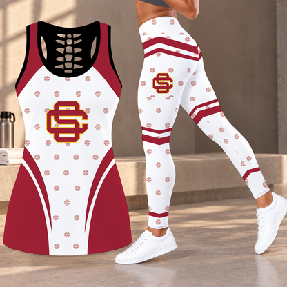[FAN FAVORITE] NEW CUSTOMIZED NCAA CWS09 USC USC TROJANS HOLLOW TANK TOP & LEGGINGS SET