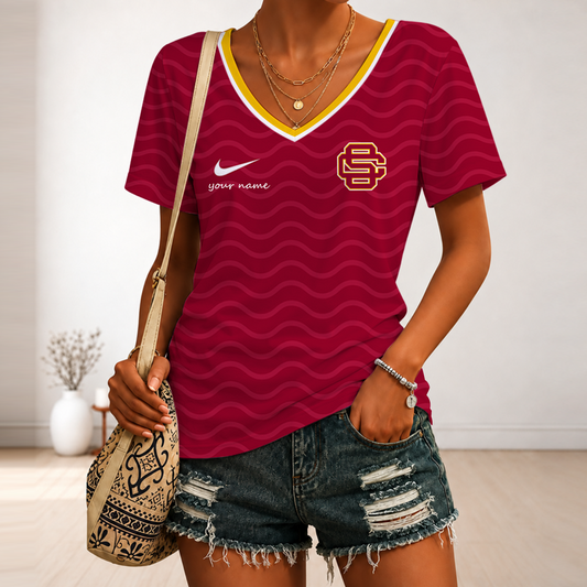 [FAN FAVORITE] NEW CUSTOMIZED NCAA CWS09 USC USC TROJANS V-NECK FEMALE SHIRT