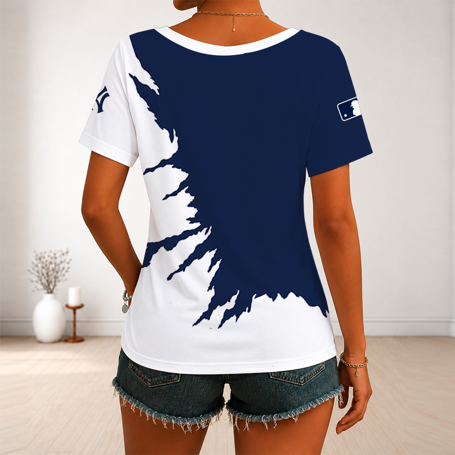 [FLASH SALE] NEW CUSTOMIZED MLB01 NYY NEW YORK YANKEES V-NECK FEMALE SHIRT