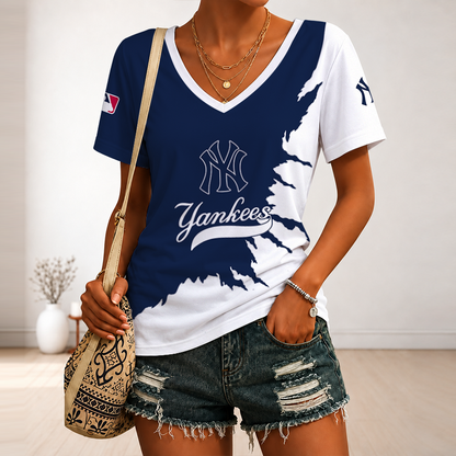 [FLASH SALE] NEW CUSTOMIZED MLB01 NYY NEW YORK YANKEES V-NECK FEMALE SHIRT