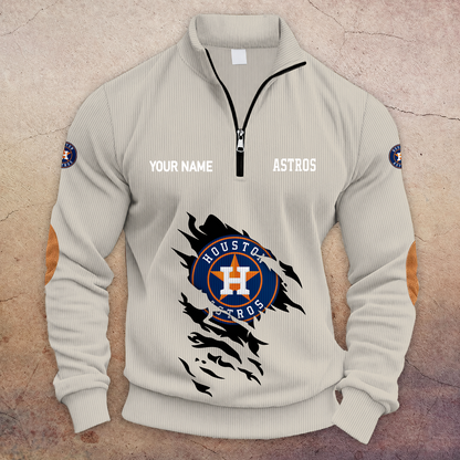 [FLASH SALE] NEW CUSTOMIZED MLB10 HAS HOUSTON ASTROS MULTICOLOR STRIPED QUATER ZIP SWEATSHIRT