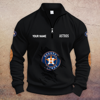 [FLASH SALE] NEW CUSTOMIZED MLB10 HAS HOUSTON ASTROS MULTICOLOR STRIPED QUATER ZIP SWEATSHIRT