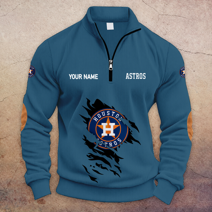 [FLASH SALE] NEW CUSTOMIZED MLB10 HAS HOUSTON ASTROS MULTICOLOR STRIPED QUATER ZIP SWEATSHIRT