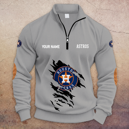 [FLASH SALE] NEW CUSTOMIZED MLB10 HAS HOUSTON ASTROS MULTICOLOR STRIPED QUATER ZIP SWEATSHIRT