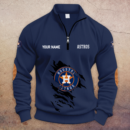[FLASH SALE] NEW CUSTOMIZED MLB10 HAS HOUSTON ASTROS MULTICOLOR STRIPED QUATER ZIP SWEATSHIRT