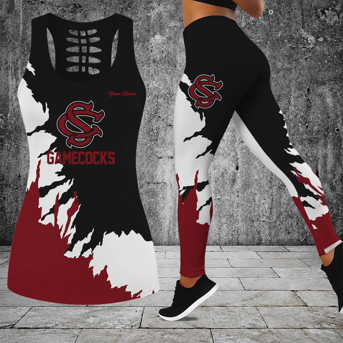 [FAN FAVORITE] NEW CUSTOMIZED NCAA CWS10 SCG SOUTH CAROLINA GAMECOCKS HOLLOW TANK TOP & LEGGINGS SET
