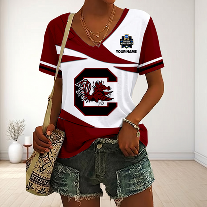 [FLASH SALE] NEW CUSTOMIZED | NCAA CWS10 SCG SC GAMECOCKS V-NECK FEMALE SHIRT