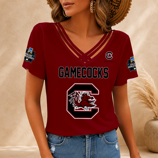 [FAN FAVORITE] NEW CUSTOMIZED NCAA CWS10 SCG SOUTH CAROLINA GAMECOCKS V-NECK SHIRT