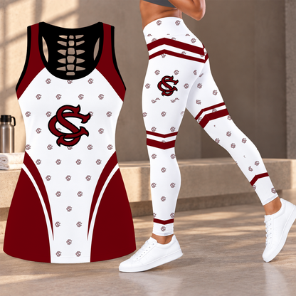 [FAN FAVORITE] NEW CUSTOMIZED NCAA CWS10 SCG SOUTH CAROLINA GAMECOCKS HOLLOW TANK TOP & LEGGINGS SET
