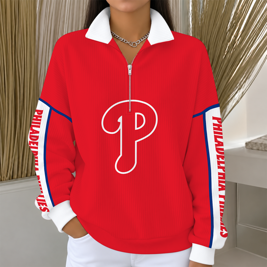 [SPECIAL OFFER] NEW CUSTOMIZED MLB11 PPS PHILADELPHIA PHILLIES QUARTER ZIP RIBBED SWEATER