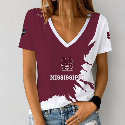 [FAN FAVORITE] NEW CUSTOMIZED NCAA CWS11 MSB MISSISSIPPI STATE BULLDOGS V-NECK FEMALE SHIRT