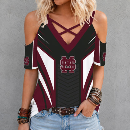 [FAN FAVORITE] NEW CUSTOMIZED NCAA CWS11 MSB MISSISSIPPI STATE BULLDOGS CRISS CROSS V-NECK TOP