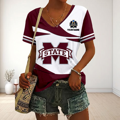 [FLASH SALE] NEW CUSTOMIZED | NCAA CWS11 MSB MI STATE BULLDOGS V-NECK FEMALE SHIRT