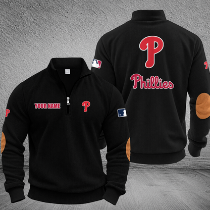 [FLASH SALE] NEW CUSTOMIZED MLB11 PPS PHILADELPHIA PHILLIES MULTICOLOR STRIPED QUATER ZIP SWEATSHIRT