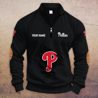 [FLASH SALE] NEW CUSTOMIZED MLB11 PPS PHILADELPHIA PHILLIES MULTICOLOR STRIPED QUATER ZIP SWEATSHIRT