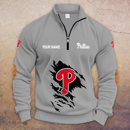 [FLASH SALE] NEW CUSTOMIZED MLB11 PPS PHILADELPHIA PHILLIES MULTICOLOR STRIPED QUATER ZIP SWEATSHIRT