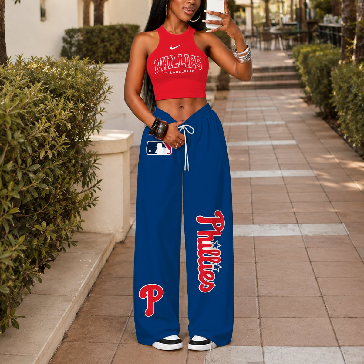 [FLASH SALE] NEW CUSTOMIZED MLB11 PPS PHILADELPHIA PHILLIES WOMEN'S CROP TOP & LONGPANTS SET