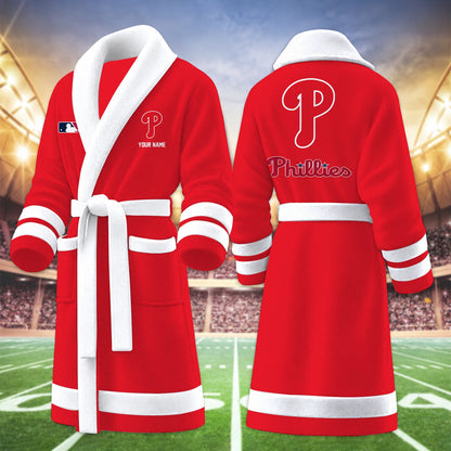 [FLASH SALE] NEW CUSTOMIZED MLB11 PPS PHILADELPHIA PHILLIES MULTICOLOR FLEECE BATHROBE