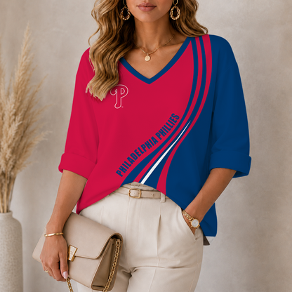 [FLASH SALE] NEW CUSTOMIZED MLB11 PPS PHILADELPHIA PHILLIES WOMEN'S HEART V-NECK LONG SLEEVE SHIRT