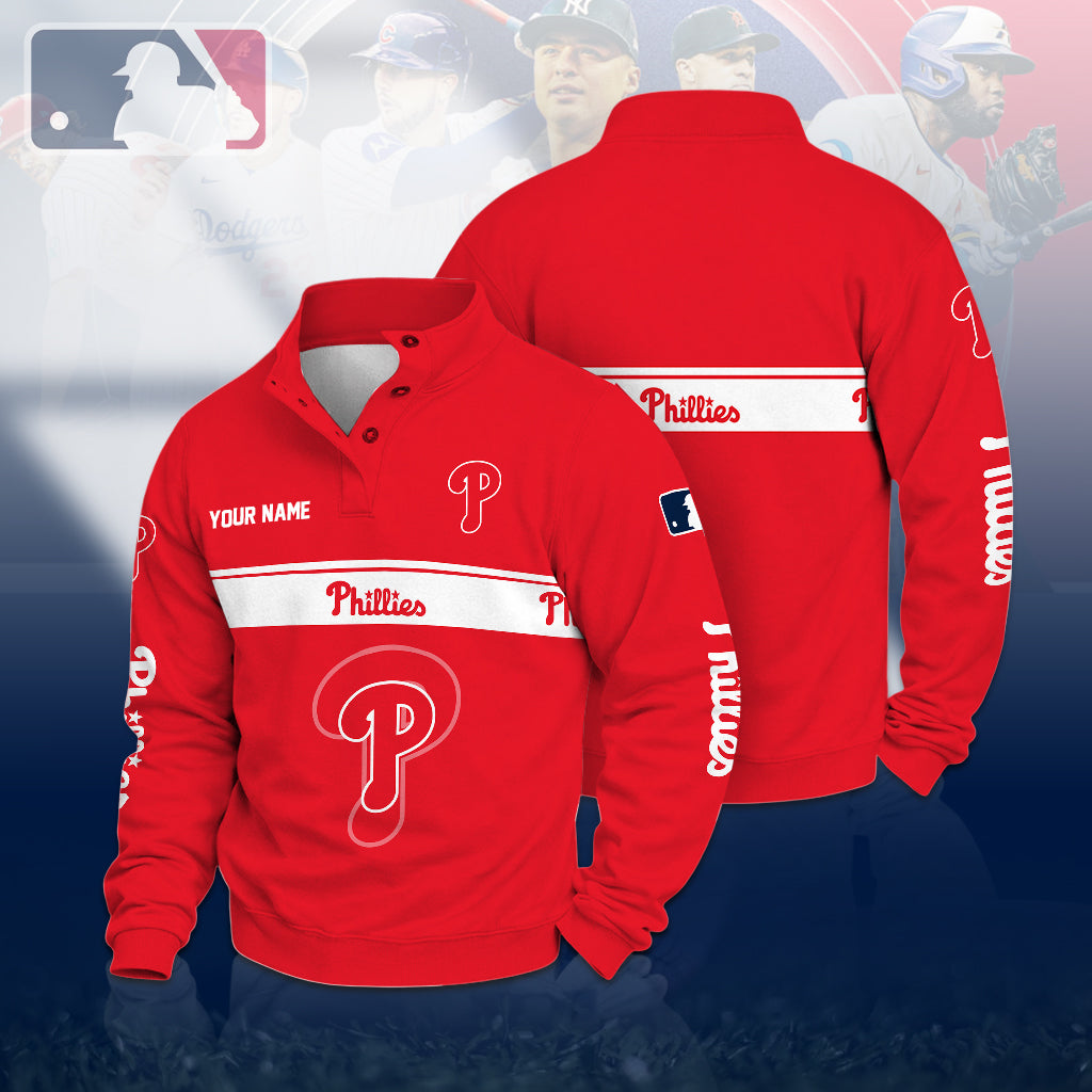 [FLASH SALE] NEW CUSTOMIZED MLB11 PPS PHILADELPHIA PHILLIES QUARTER-BUTTON SWEATSHIRT