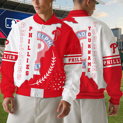 [FLASH SALE] NEW CUSTOMIZED MLB11 PPS PHILADELPHIA PHILLIES SATIN VARSITY & BASEBALL JACKET