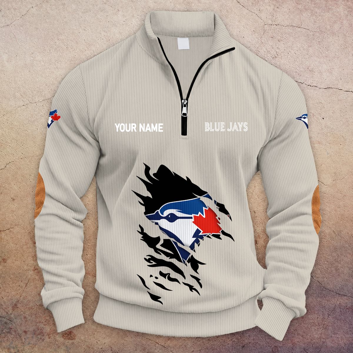[FLASH SALE] NEW CUSTOMIZED MLB12 TBJ TORONTO BLUE JAYS MULTICOLOR STRIPED QUATER ZIP SWEATSHIRT