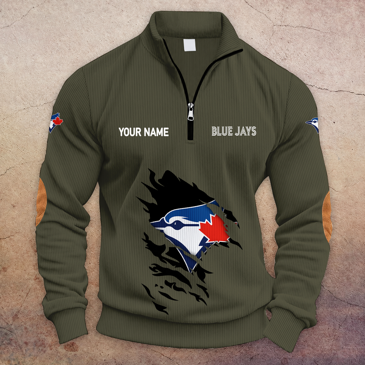 [FLASH SALE] NEW CUSTOMIZED MLB12 TBJ TORONTO BLUE JAYS MULTICOLOR STRIPED QUATER ZIP SWEATSHIRT