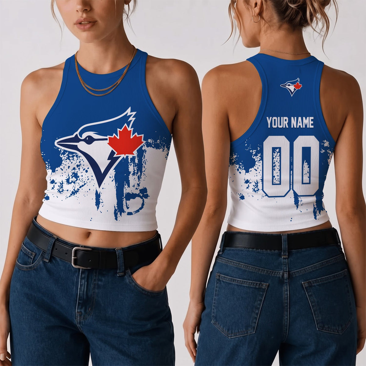 [FLASH SALE] NEW CUSTOMIZED MLB12 TBJ THE BLUE JAYS WOMEN'S CROP TOP