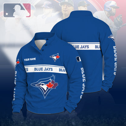 [FLASH SALE] NEW CUSTOMIZED MLB12 TBJ TORONTO BLUE JAYS QUARTER-BUTTON SWEATSHIRT