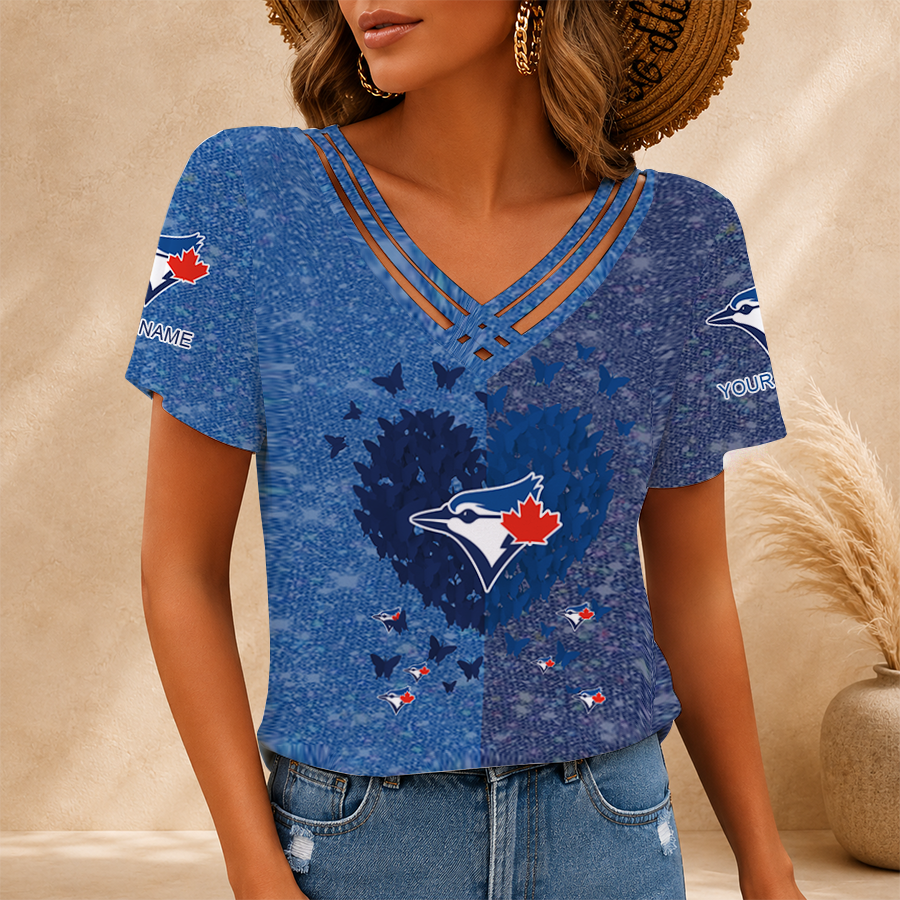 [FLASH SALE] NEW CUSTOMIZED MLB12 TBJ TORONTO BLUE JAYS V-NECK SHIRT