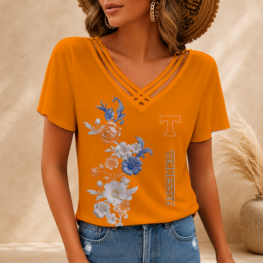 [FAN FAVORITE] NEW CUSTOMIZED NCAA CWS12 TNV TENNESSEE VOLUNTEERS V-NECK SHIRT