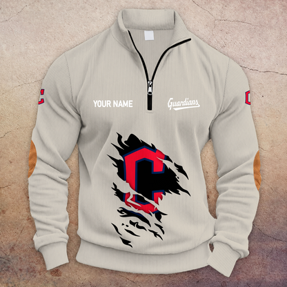 [FLASH SALE] NEW CUSTOMIZED MLB13 CGS CLEVELAND GUARDIANS MULTICOLOR STRIPED QUATER ZIP SWEATSHIRT