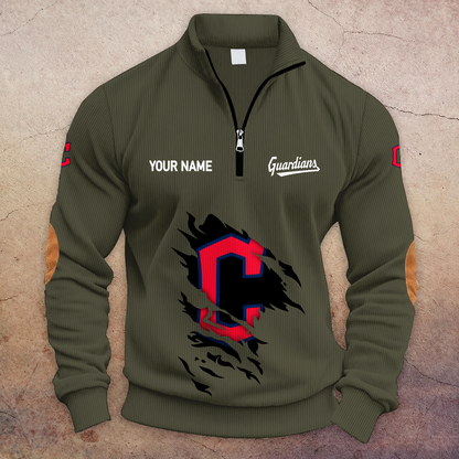 [FLASH SALE] NEW CUSTOMIZED MLB13 CGS CLEVELAND GUARDIANS MULTICOLOR STRIPED QUATER ZIP SWEATSHIRT