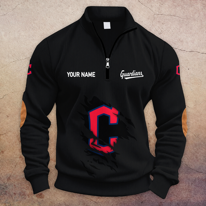 [FLASH SALE] NEW CUSTOMIZED MLB13 CGS CLEVELAND GUARDIANS MULTICOLOR STRIPED QUATER ZIP SWEATSHIRT