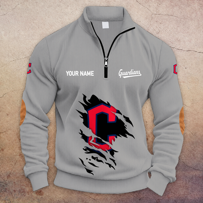 [FLASH SALE] NEW CUSTOMIZED MLB13 CGS CLEVELAND GUARDIANS MULTICOLOR STRIPED QUATER ZIP SWEATSHIRT