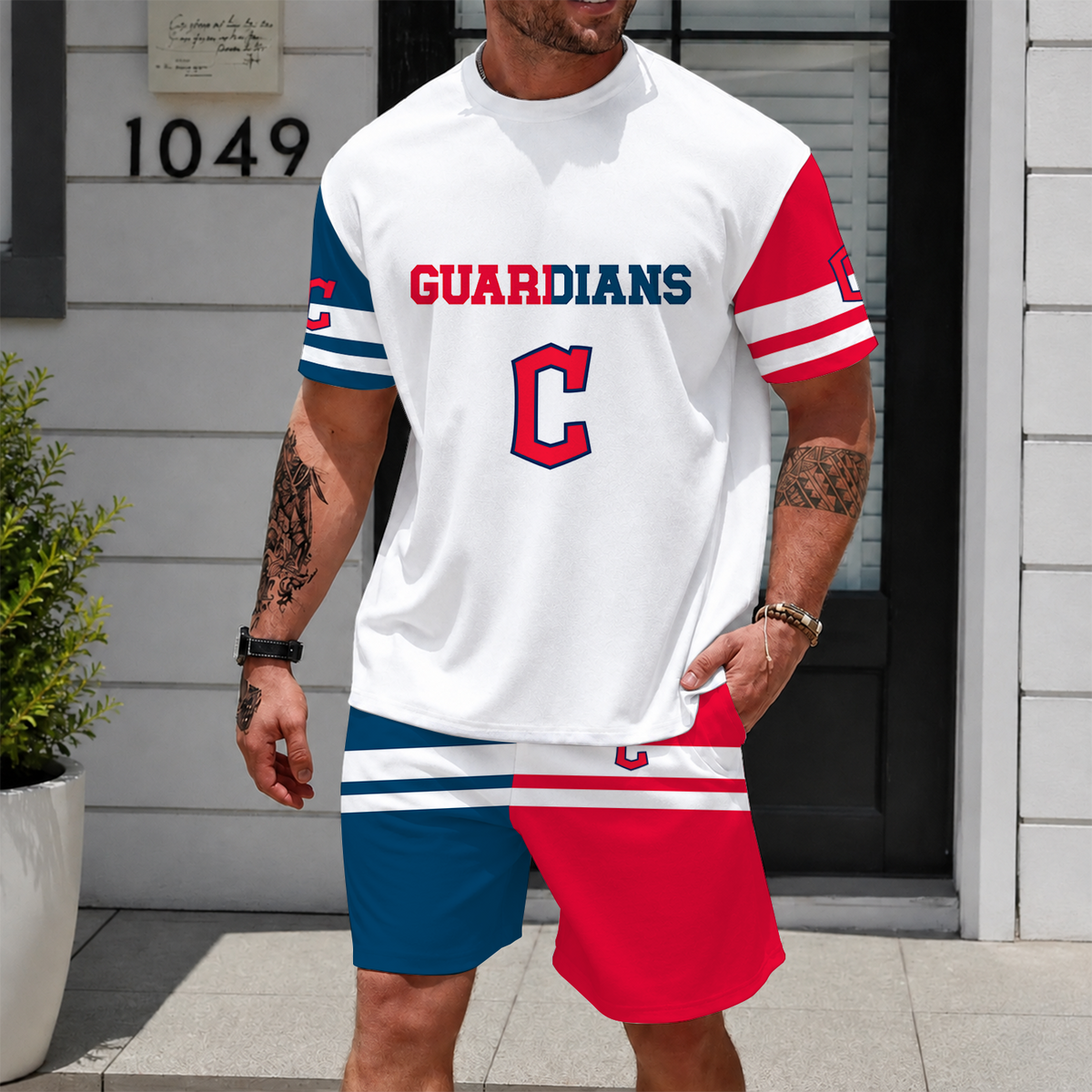 [FLASH SALE] NEW CUSTOMIZED MLB13 CGS CLEVELAND GUARDIANS UNISEX T-SHIRT & SHORTS SET