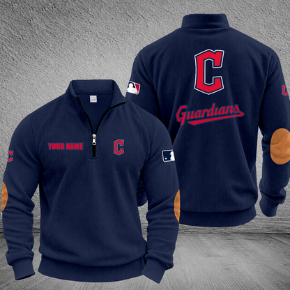 [FLASH SALE] NEW CUSTOMIZED MLB13 CGS CLEVELAND GUARDIANS MULTICOLOR STRIPED QUATER ZIP SWEATSHIRT
