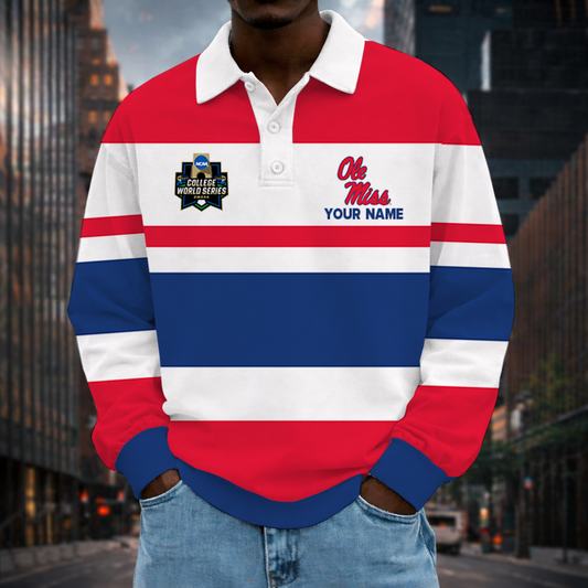 [FLASH SALE] NEW CUSTOMIZED NCAA CWS13 OMR OLE MISS REBELS UNISEX LONG SLEEVE POLO