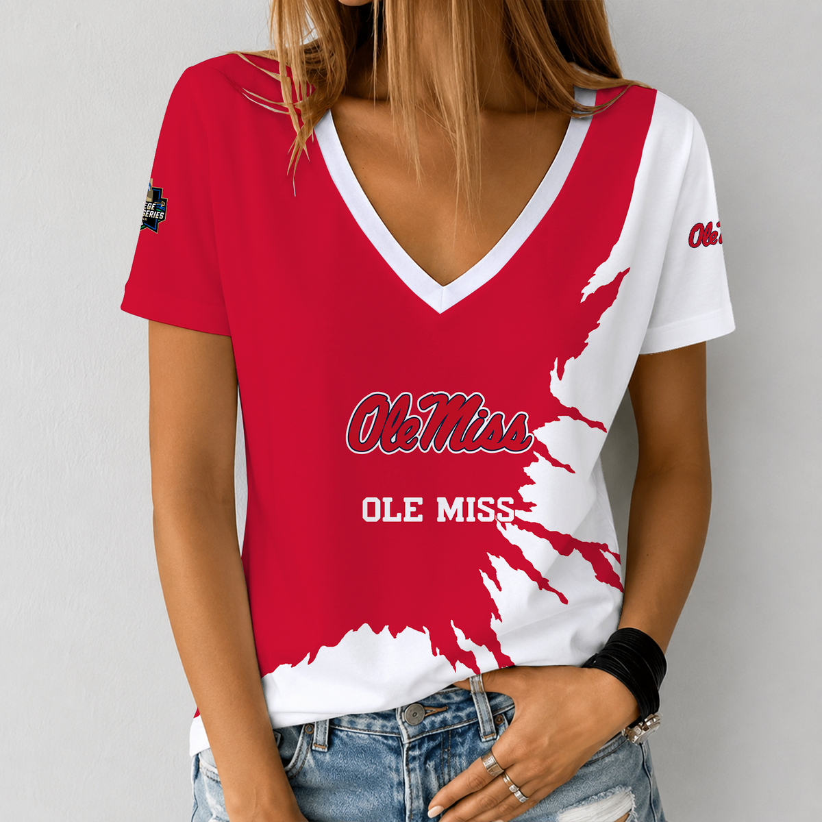 [FAN FAVORITE] NEW CUSTOMIZED NCAA CWS13 OMR OLE MISS REBELS V-NECK FEMALE SHIRT