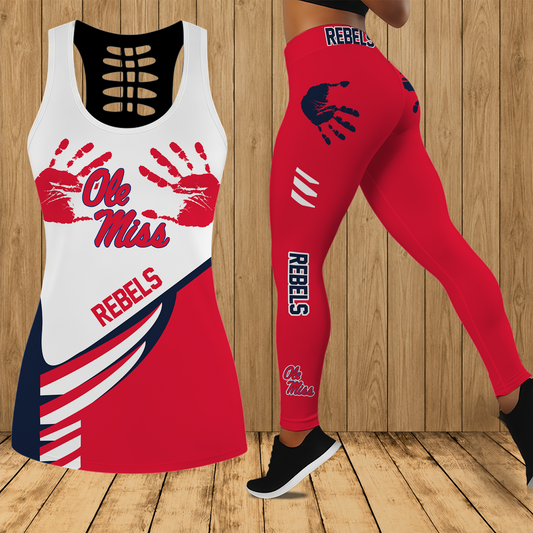 [FAN FAVORITE] NEW CUSTOMIZED NCAA CWS13 OMR OLE MISS REBELS HOLLOW TANK TOP & LEGGINGS SET
