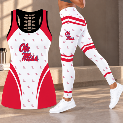 [FAN FAVORITE] NEW CUSTOMIZED NCAA CWS13 OMR OLE MISS REBELS HOLLOW TANK TOP & LEGGINGS SET