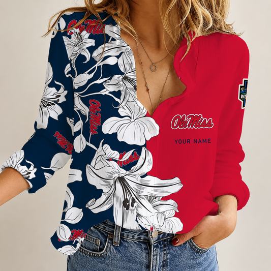 [FAN FAVORITE] NEW CUSTOMIZED NCAA CWS13 OMR OLE MISS REBELS WOMEN CASUAL SHIRT