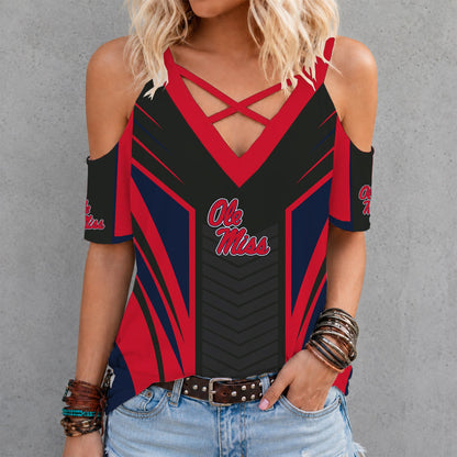[FAN FAVORITE] NEW CUSTOMIZED NCAA CWS13 OMR OLE MISS REBELS CRISS CROSS V-NECK TOP