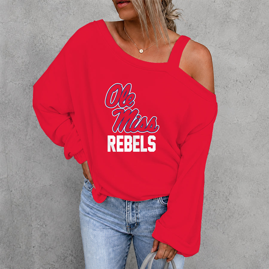 [FAN FAVORITE] NEW CUSTOMIZED NCAA CWS13 OMR OLE MISS REBELS WOMEN'S OFF-SHOULDER LONG SLEEVE SHIRT