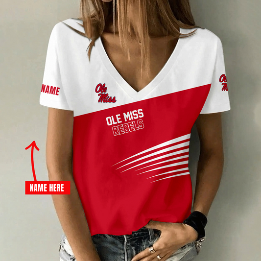 [FAN FAVORITE] NEW CUSTOMIZED NCAA CWS13 OMR OLE MISS REBELS V-NECK FEMALE SHIRT