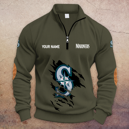 [FLASH SALE] NEW CUSTOMIZED MLB14 SMS SEATTLE MARINERS MULTICOLOR STRIPED QUATER ZIP SWEATSHIRT